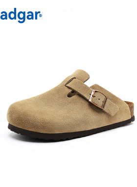 侯明昊同款卡德加软木半拖鞋子一脚蹬勃肯鞋牛皮舒适外穿懒人情侣