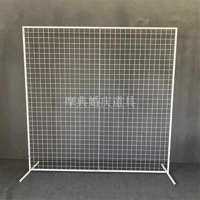 新款婚礼装饰婚庆背景屏风网格墙铁架货架铁丝照片架落地展示架子