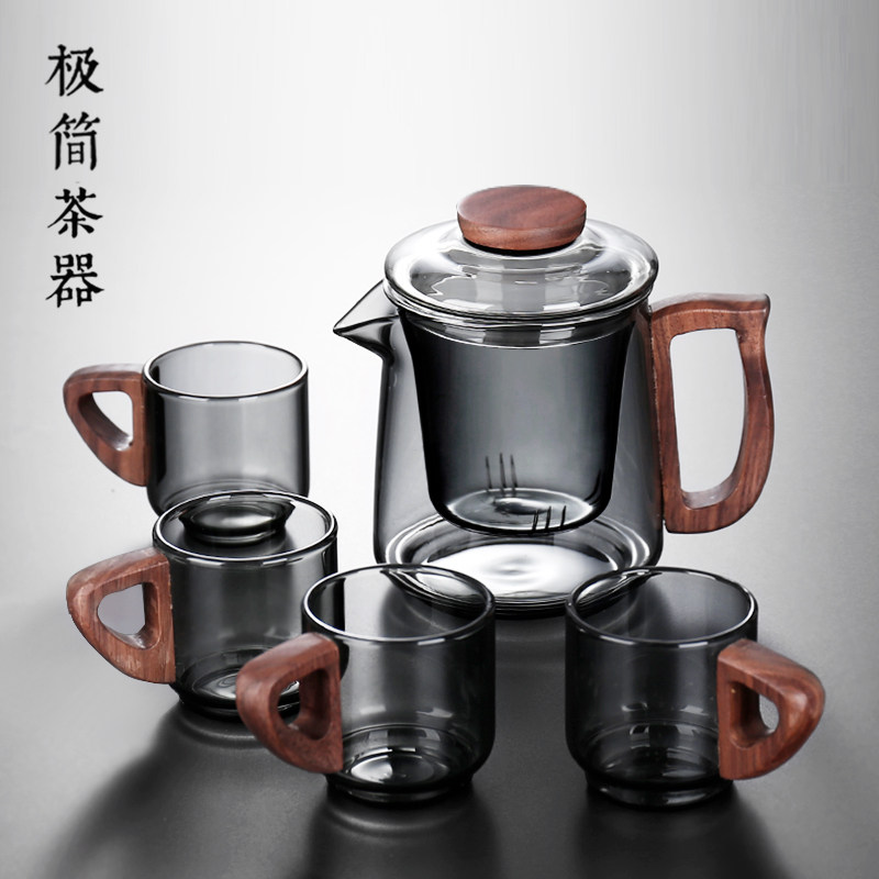 合欢一壶四杯泡茶壶家用玻璃耐高温沏煮花茶器茶水壶茶具茶盘套装