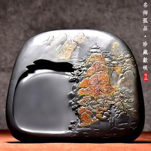 精品砚台歙砚/江南丽色/老坑原石金晕籽料歙砚砚台端砚实用收藏实