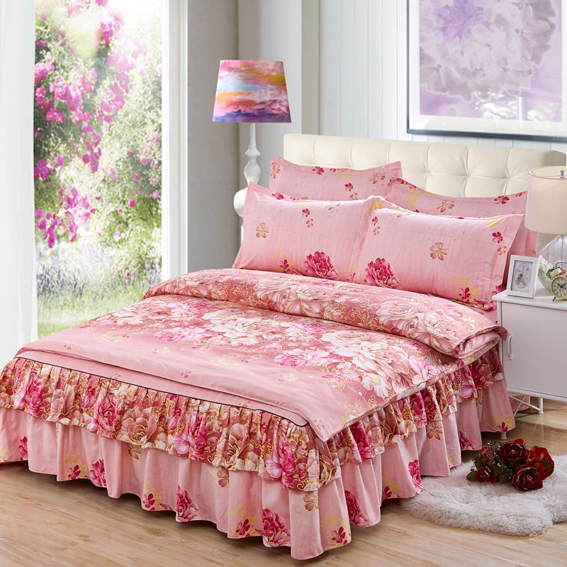 加厚双层床罩床裙四件套磨毛亲肤婚庆被罩套1.8/2.0m床上用品双人