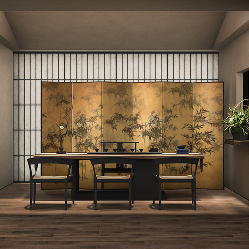 新古典中式屏风隔断客厅酒店装饰折叠可移动茶室实木折屏古画仙鹤