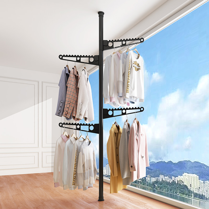 顶天立地晾衣架落地卧室置衣架阳台晒衣神器加粗加厚挂衣架伸缩杆