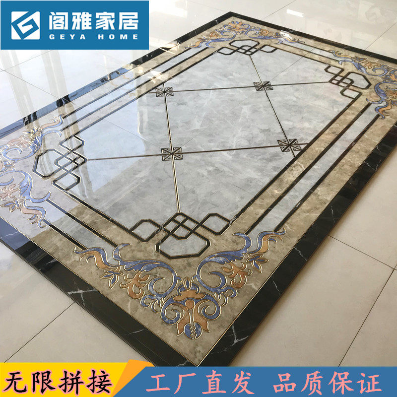 客厅微晶石拼花瓷砖800x800抛晶砖灰色饭厅过道入户玄关地砖拼花