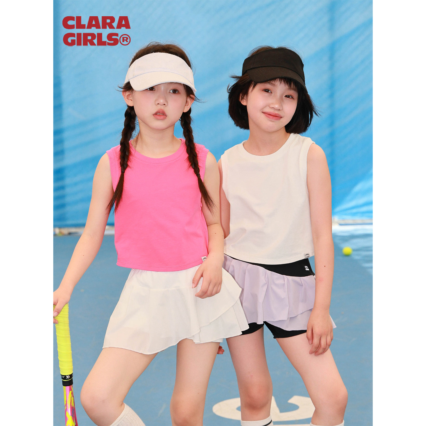 claragirls女童速干防晒运动背心26年夏儿童短款网球训练无袖上衣