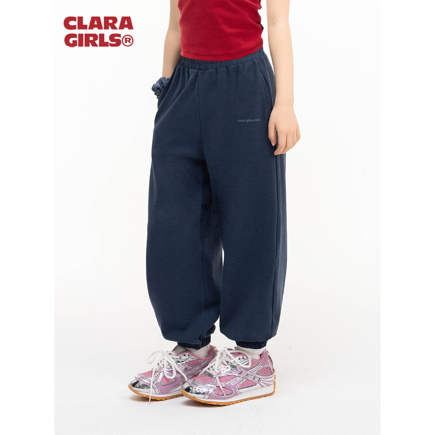 claragirls｜奶皮卫裤女童高弹运动裤26年秋松弛感宽松裸感束脚裤图片