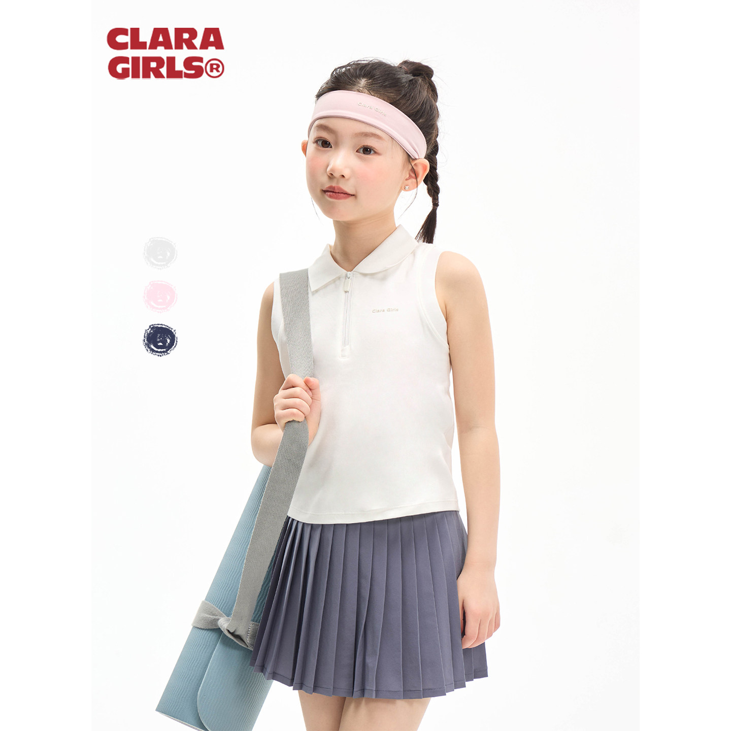claragirls|女童运动polo背心凉感无袖T恤2026春夏儿童网球训练服