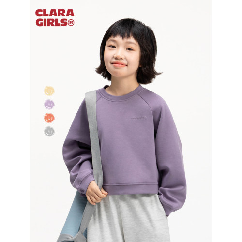 claragirls|Air layer女童短款卫衣26秋儿童运动宽松圆领长袖上衣