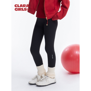 claragirls女童瑜伽裤加绒2025冬季无尴尬线鲨鱼裤儿童跑步骑行裤