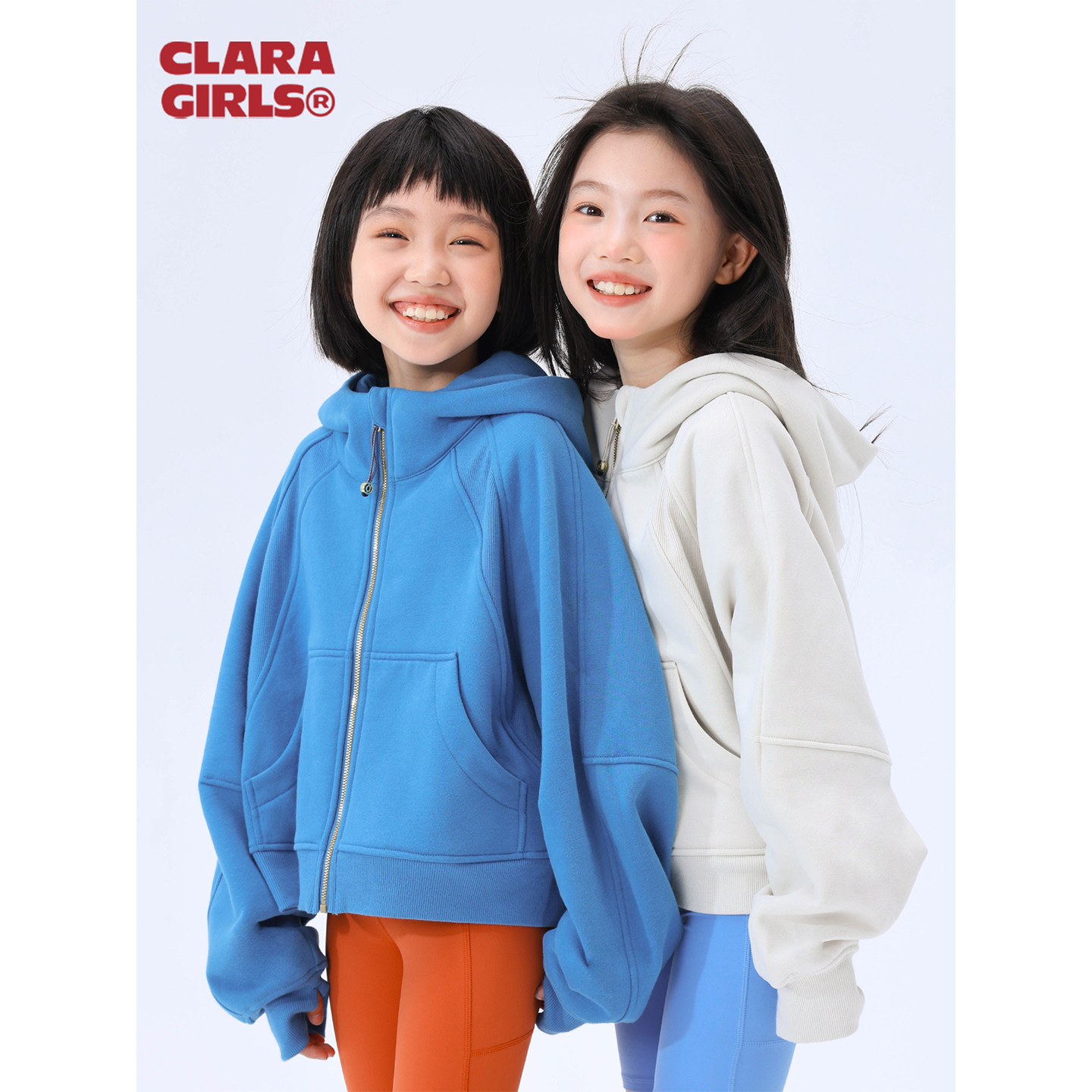claragirls儿童新年红色卫衣外套加绒2025年秋冬女童宽松运动上衣