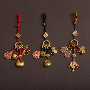 手机链挂饰古法国潮招财进宝合金钥匙挂件钥匙扣挂饰喜乐平安装饰