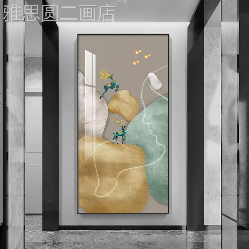 网红现代简约玄关装画轻奢进门画客正厅道走廊过挂画墙入户饰对门