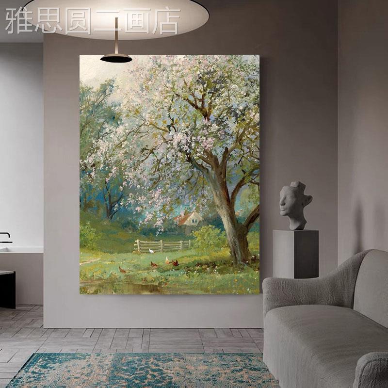 网红北欧寂风约现代风客厅抽简象装饰画油画理纯手侘绘艺肌术景落图片