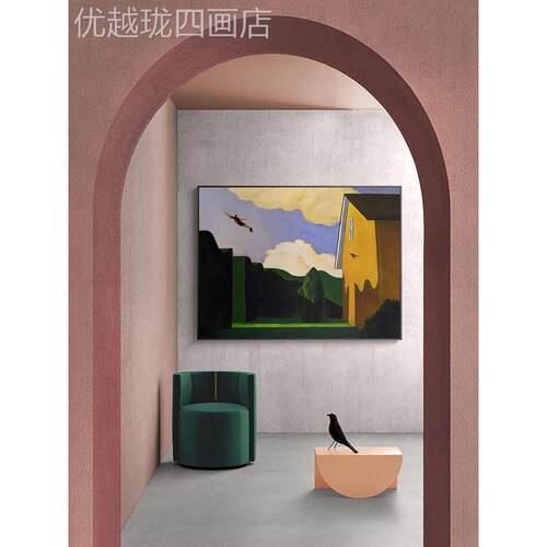 网红三小姐走大幅人物风画景术装饰艺工作室廊过壁画北欧道客厅挂