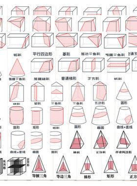 124张立体几何截面图形贴纸初中高中数学经典几何图贴画diy桌面