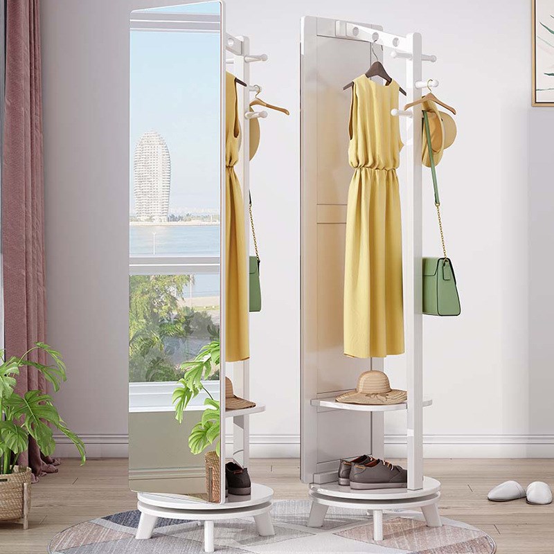 穿衣镜原木全身镜北欧实木落地镜旋转家用挂衣架带镜子卧室衣帽架