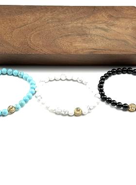 WANGWANG条纹金色珠珠合金黑玛瑙绿松石情侣复古潮流银手链手串