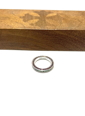 WANGWANG925纯银鸢红绿灯STOP镶嵌情侣三彩钻银饰奢华戒指指环