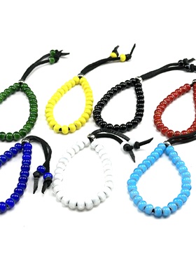 WANGWANG手工白芯琉璃珠8mm925银鹿皮绳情侣复古潮流复古手链手串