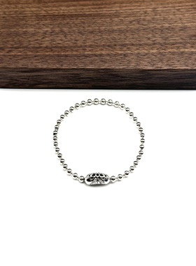 WANGWANG925纯银GA樱花六角花圆珠链4mm情侣银饰复古潮流手链手串