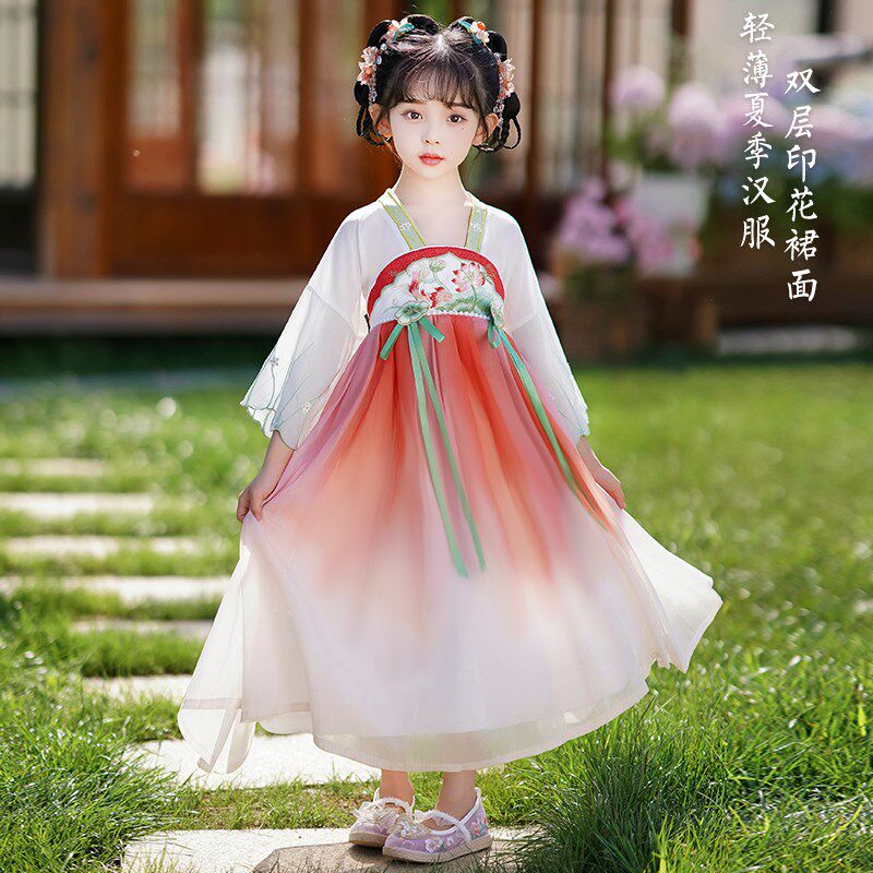 现货速发2025新款汉服公主古风唐朝古装幼儿绝美仙气秋冬春秋童连