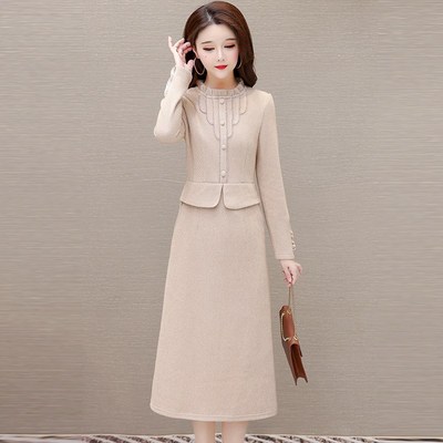 快速发货气质修身假两件连衣裙女2025年秋冬新款贵夫人.妈妈洋气