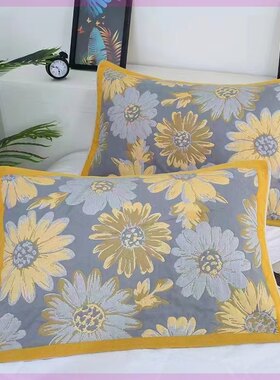 【宠粉】6层纱布枕巾灰色太阳花52*78cm柔软透气一对装