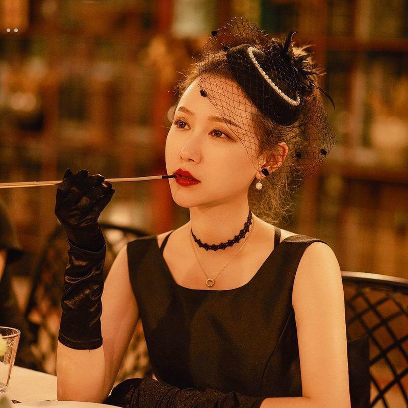 民国发饰夜上海网纱帽名媛旗袍配风面纱小礼帽儿童走秀晚宴礼服头