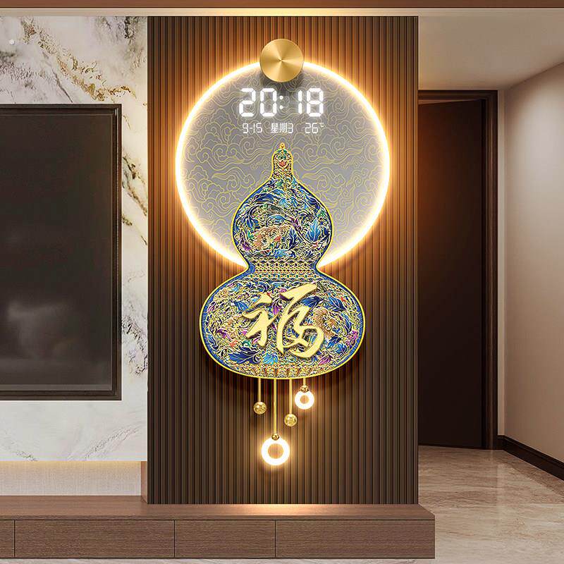 珐琅彩葫芦钟表客厅2025新款挂墙创意福字电子时钟万年历格栅挂钟