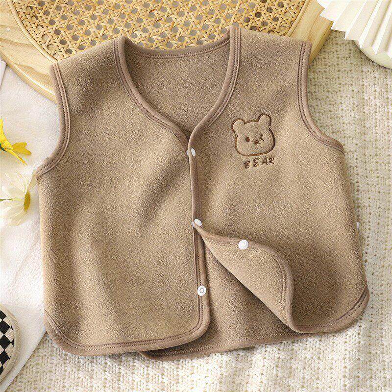 宝宝秋冬季加绒马甲男女童保暖棉背心打底外穿衣服开衫坎肩奥粒绒