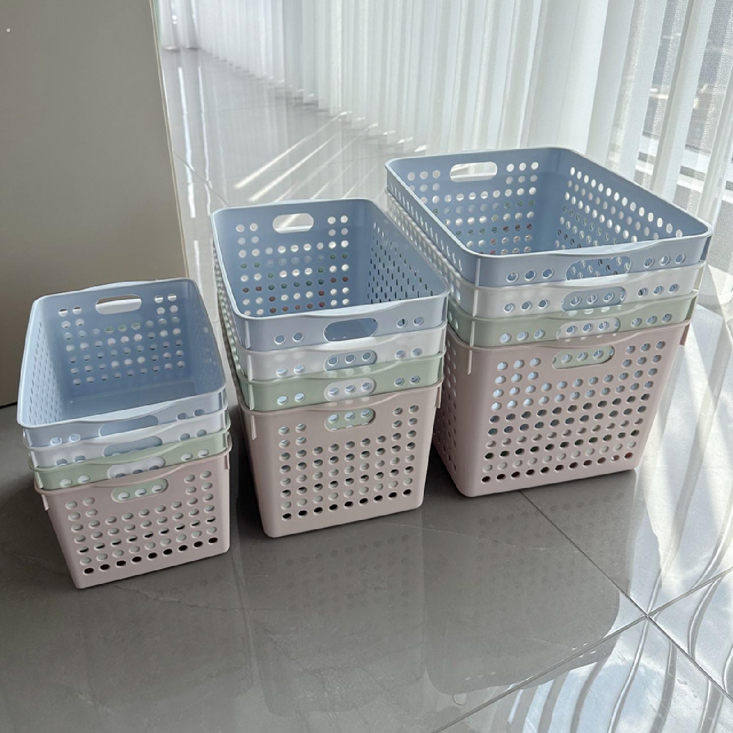 糖果色储物篮塑料桌面收纳筐方形整体橱柜置物篮大整理水杯篮杂物