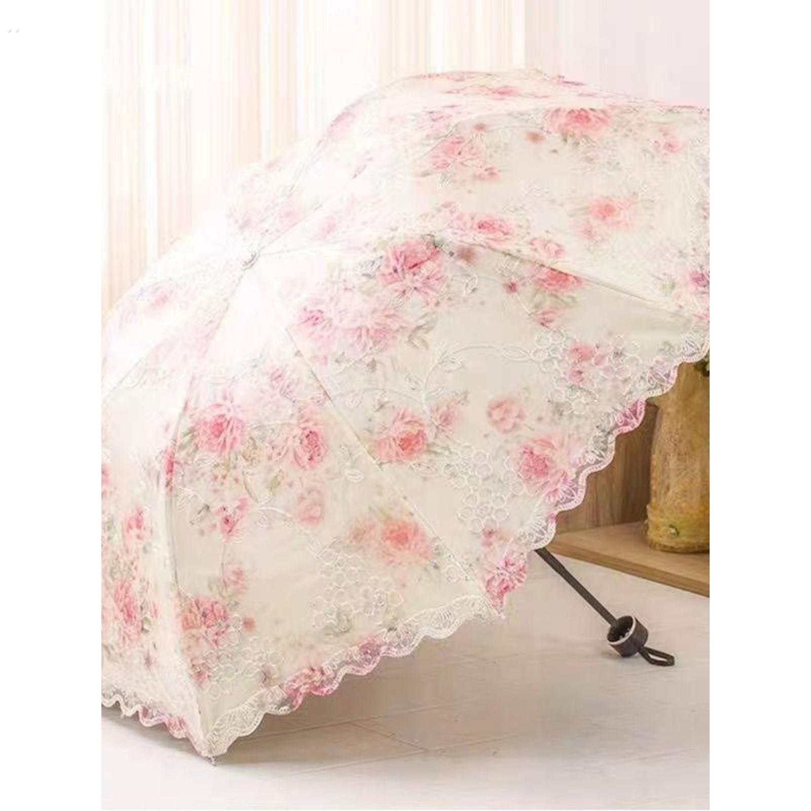 太阳伞防晒防紫外线雨伞小清新晴雨两用加厚双层蕾丝刺绣遮阳伞女