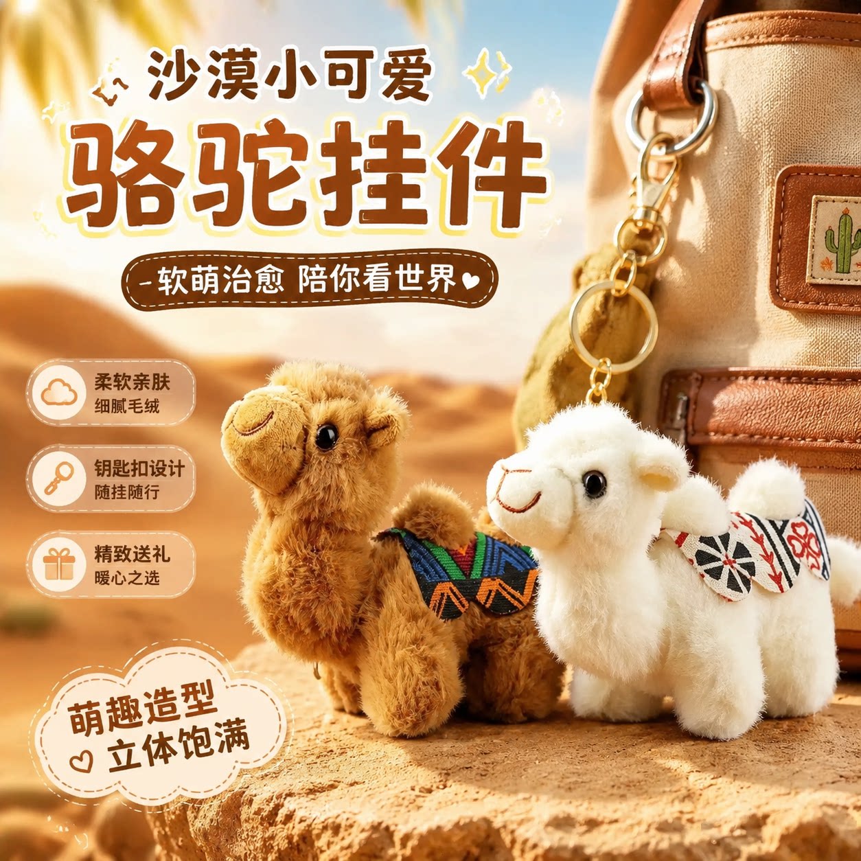 沙漠骆驼毛绒钥匙扣萌系公仔挂件包挂件