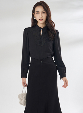 姚领YAOLY冬新品黑色衬衫832K41942