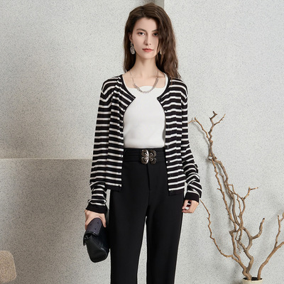 姚领YAOLY2025新品条纹开襟针织