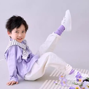 韩版儿童男女童宝宝宽松摄影服装衬衫休闲长裤套装韩版长袖衣服潮