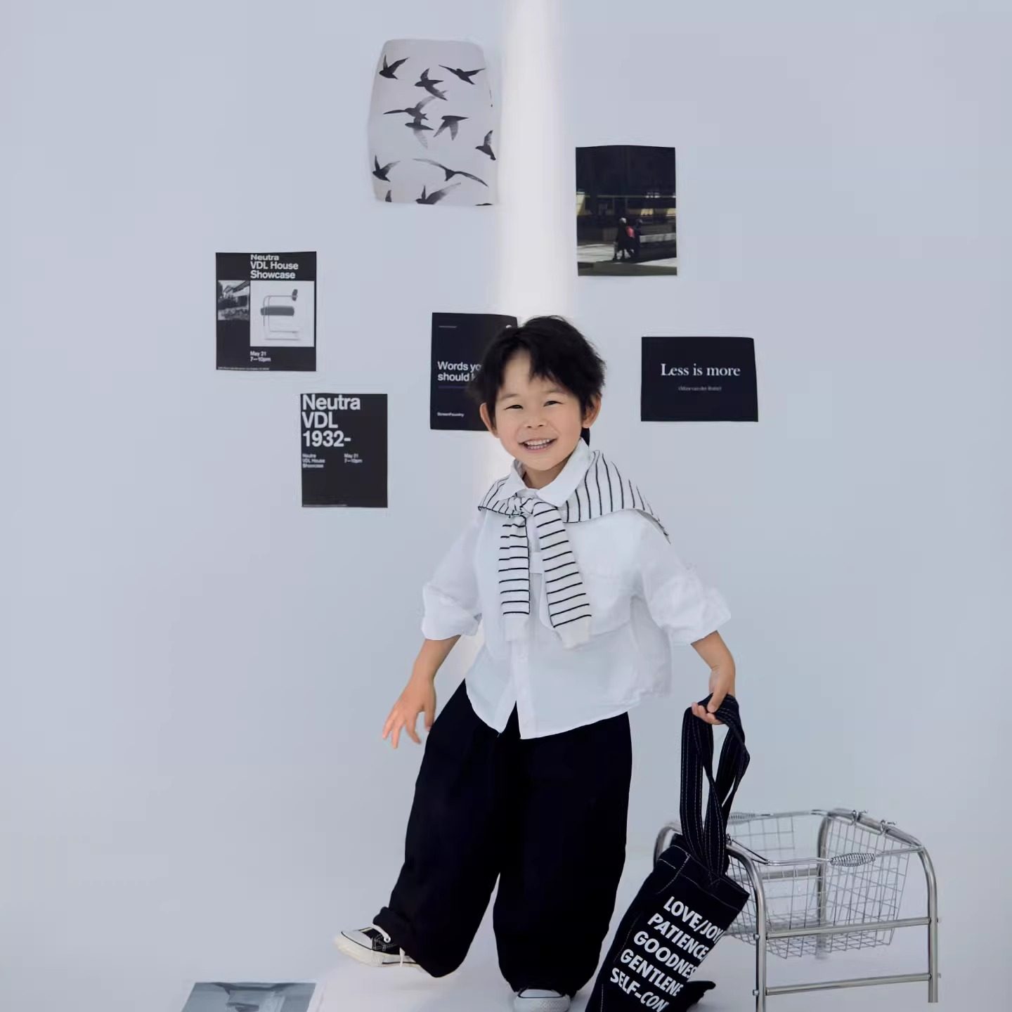 韩版儿童男女童宝宝宽松摄影服装衬衫白色长裤套装韩版长袖衣服