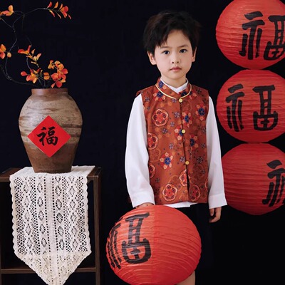 新中式男女童汉服马甲摄影服装儿童拍照国风敦煌过年唐装背心坎肩