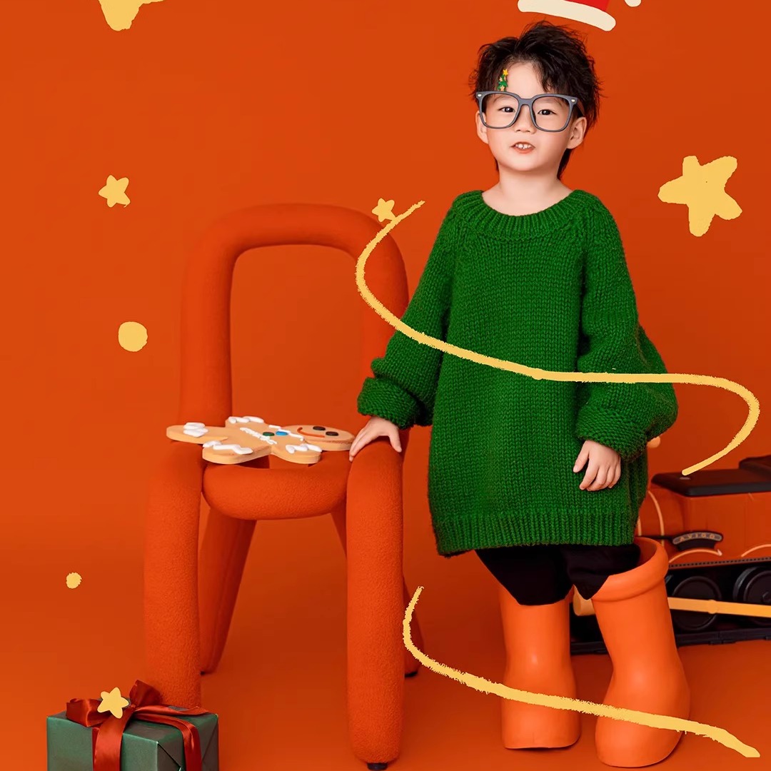 艺术男女童绿色毛衣秋冬时尚外穿摄影服装气质针织衫洋气儿童照相
