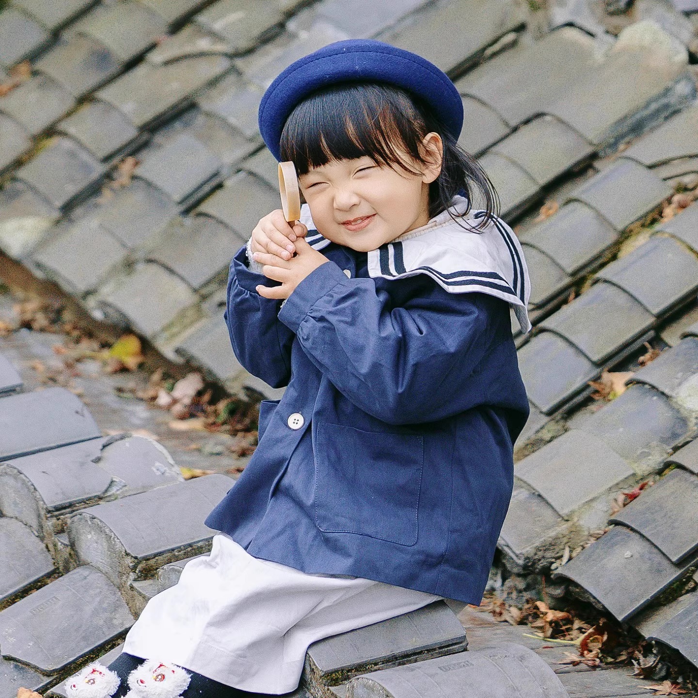男女童儿童摄影舒适蓝色日系宝宝萌娃海军风水手服外套设计感上衣
