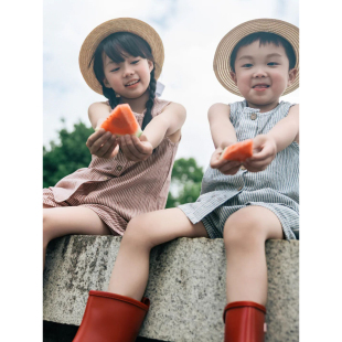 洋气女童儿童夏天背心亲肤潮宽松休闲男无袖摄影夏条纹套装两件套