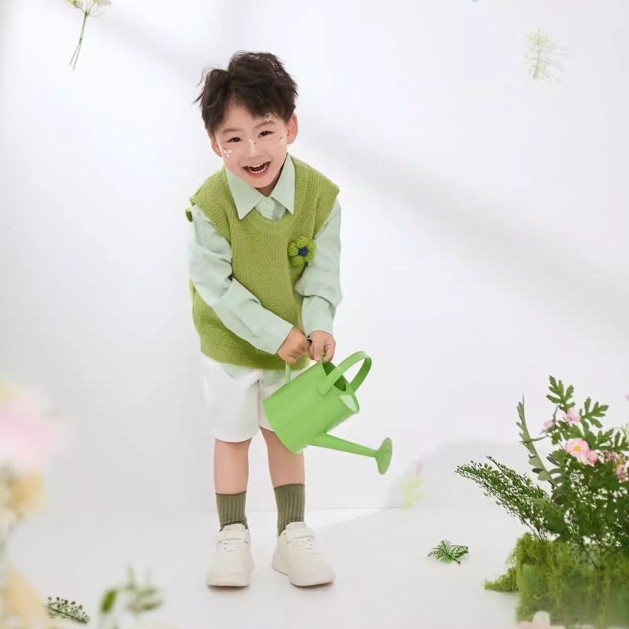 儿童针织马甲气质春夏花朵男女童洋气摄影服装背心宝宝日系无袖图片