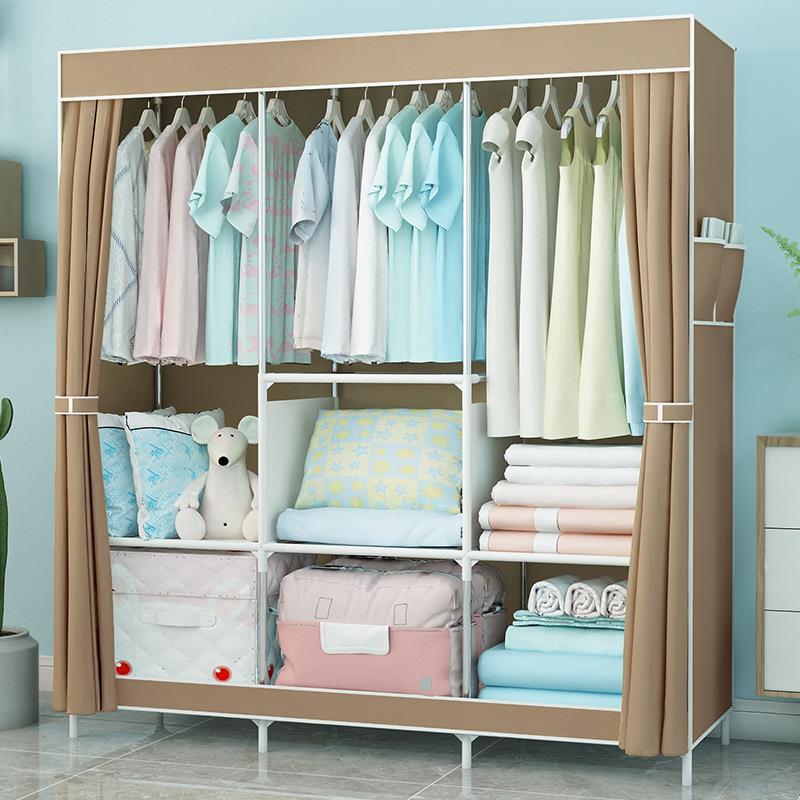 简易衣柜布艺折叠布衣柜经济型收纳柜出租屋家用衣橱挂衣柜衣架钢