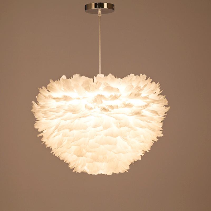 新款北欧简约白色羽毛吊灯现代温馨个性创意浪漫ed婚房卧室灯