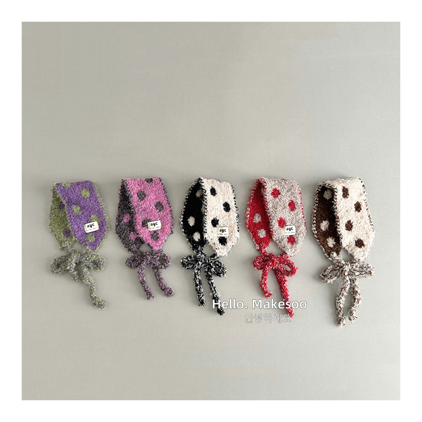 儿童耳罩韩国复古波点拼色小围巾冬季时髦凹造型领巾两用护耳发带