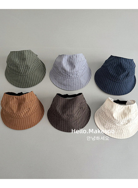 makesoo儿童帽子夏季遮阳薄款空顶帽男女宝宝时尚格子软檐鸭舌帽