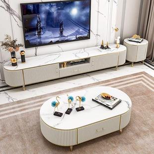 岩板茶几电视柜组合现代简约客厅家用烤漆茶桌椭圆形茶几 2021新款