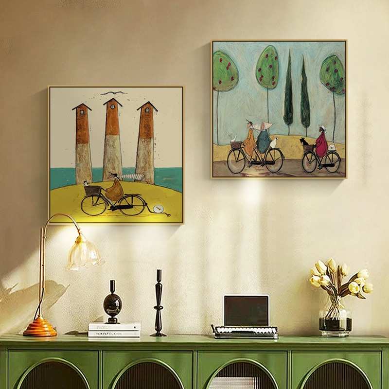 客厅复古b装饰画卡通摆画儿童房卧室法式背景墙挂画正方形餐厅壁图片