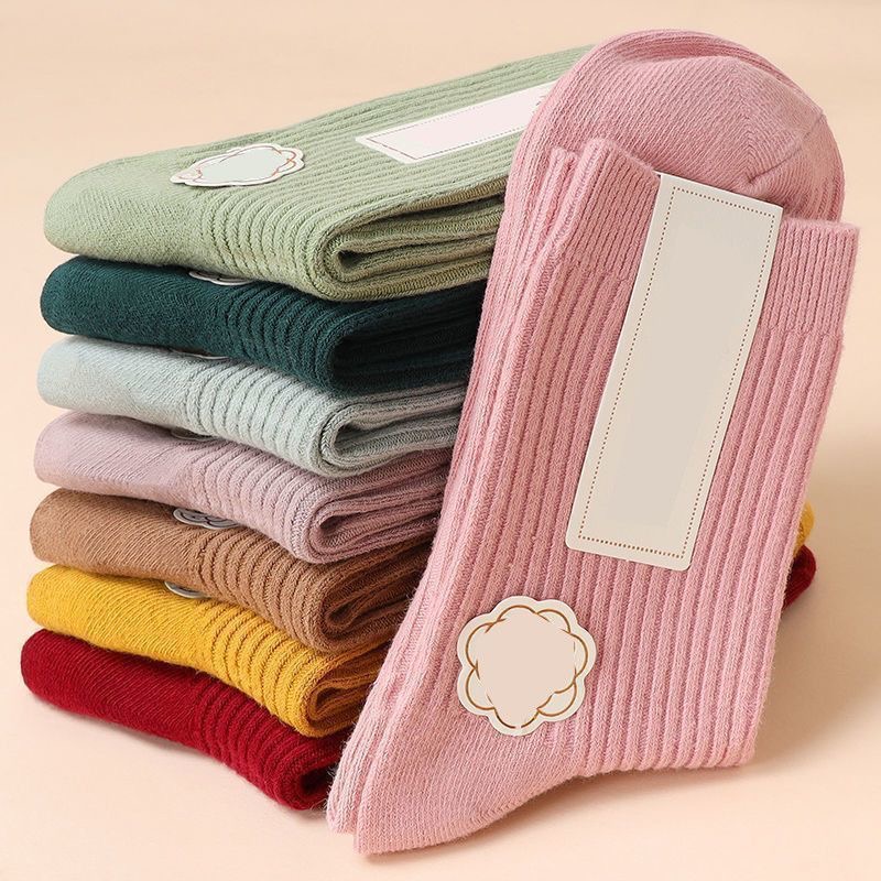 女秋冬加厚纯色中筒袜春秋百搭双针中长腰棉袜吸湿排汗爆款潮流