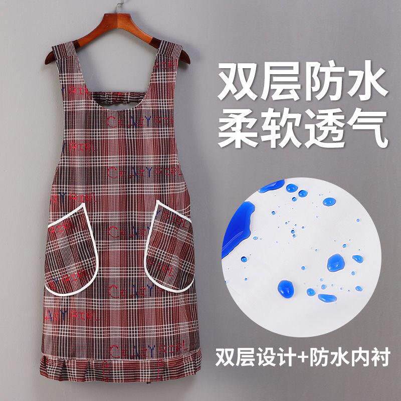 新款背带围裙双层布料防水防油耐脏女家用厨房做饭围腰上班工作服